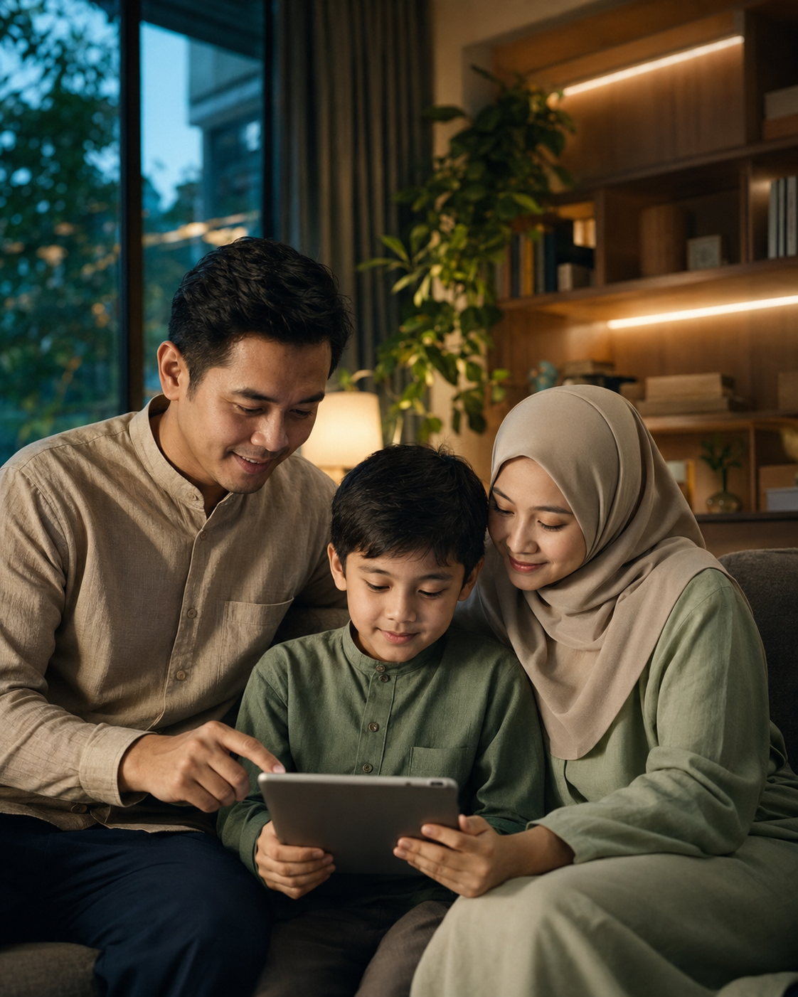 Keluarga menikmati tayangan Raudhah.tv bersama